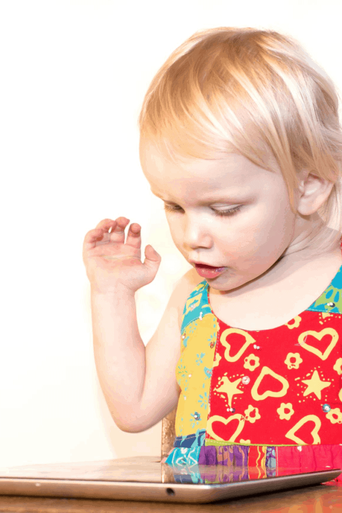 Child playing on a tablet on an educational app that isn't really education at all.