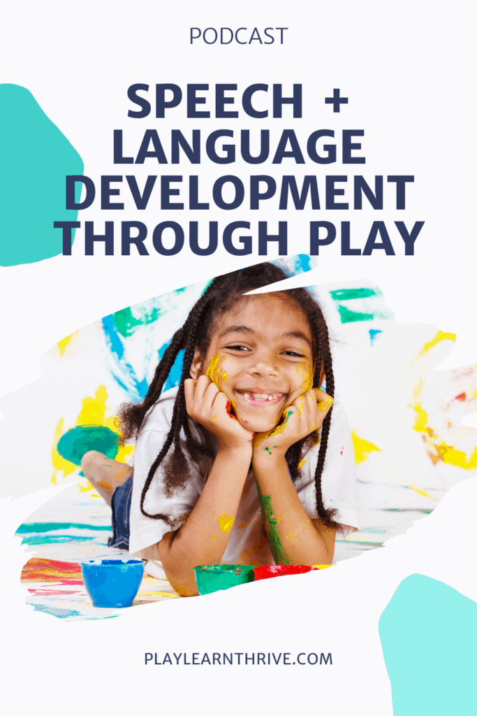 A child is laying on the ground, smiling with paint on her face and hands after playing with finger paint. Getting speech and language development through play.